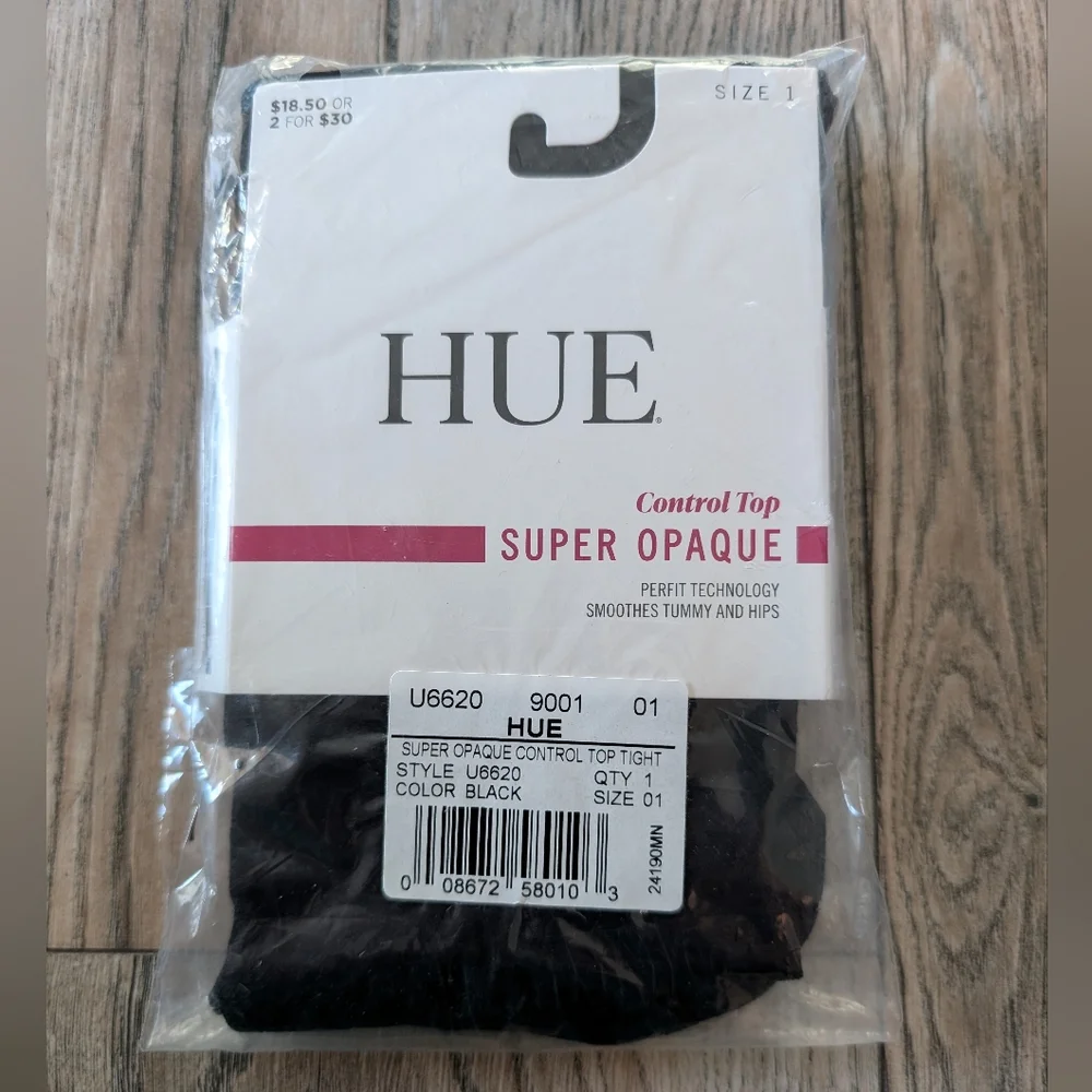 HUE Control Top Tights Black Super Opaque Size 1 NWT